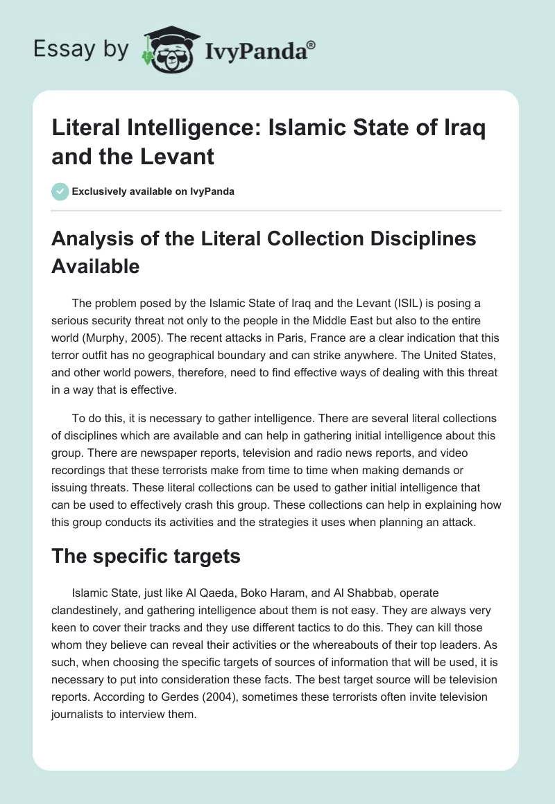 Literal Intelligence: Islamic State of Iraq and the Levant. Page 1