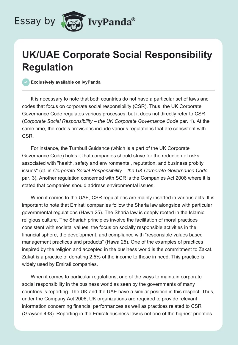 UK/UAE Corporate Social Responsibility Regulation. Page 1