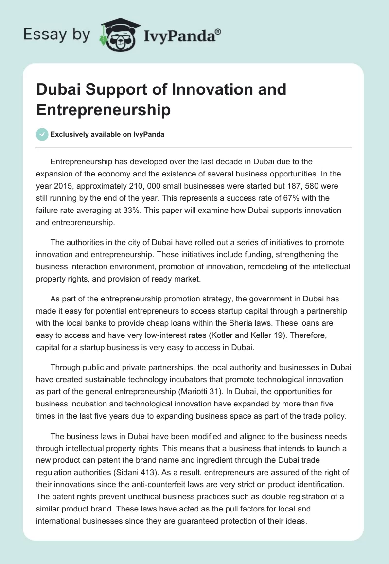 Dubai Support of Innovation and Entrepreneurship. Page 1