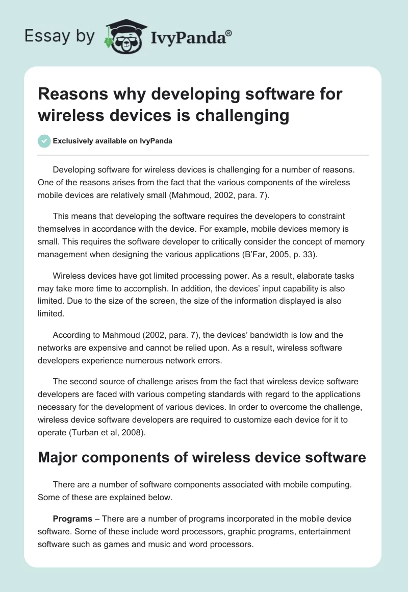 Reasons why developing software for wireless devices is challenging. Page 1