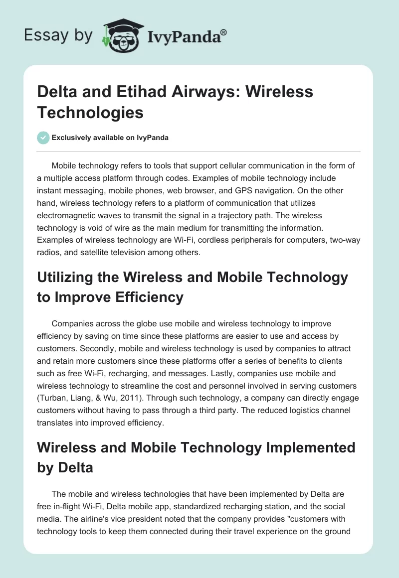 Delta and Etihad Airways: Wireless Technologies. Page 1