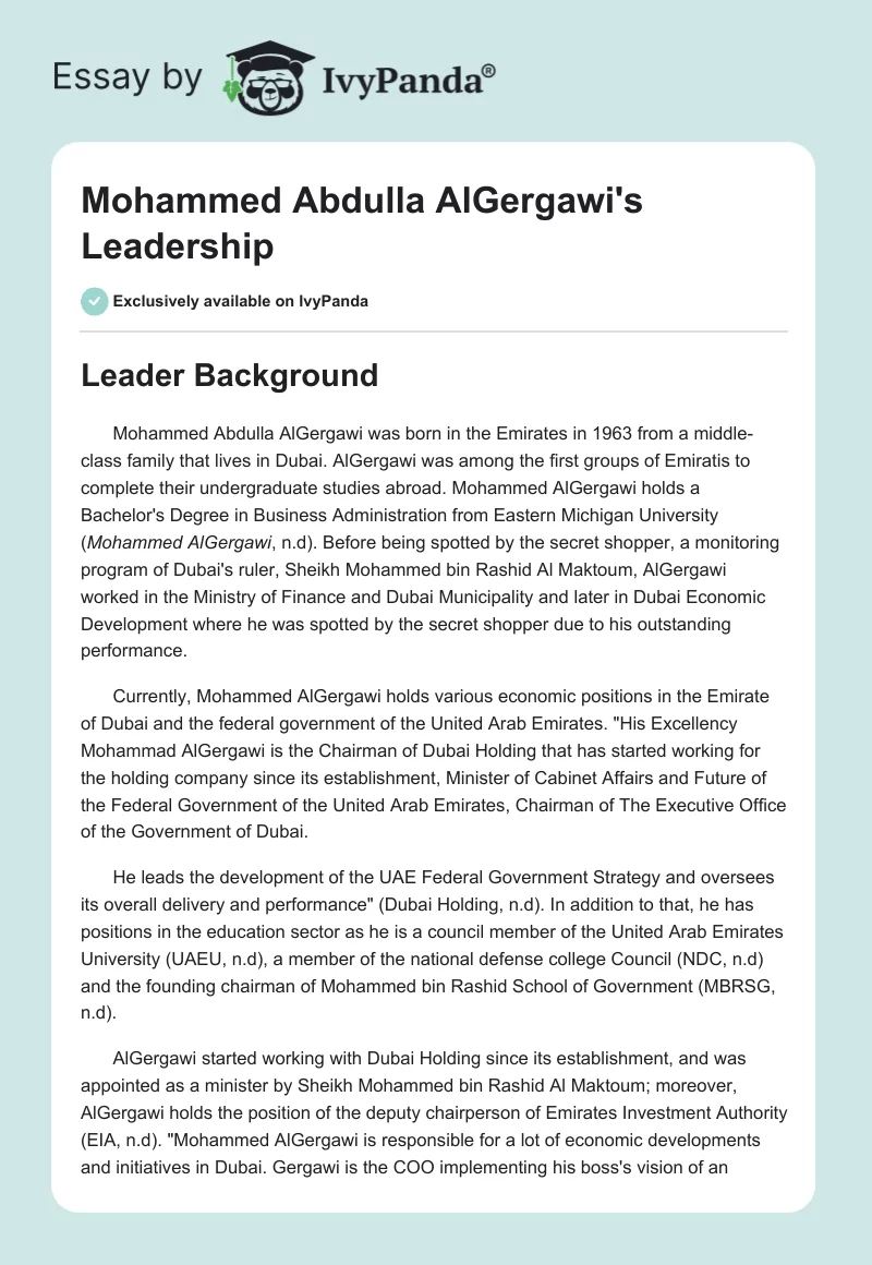 Mohammed Abdulla AlGergawi's Leadership. Page 1