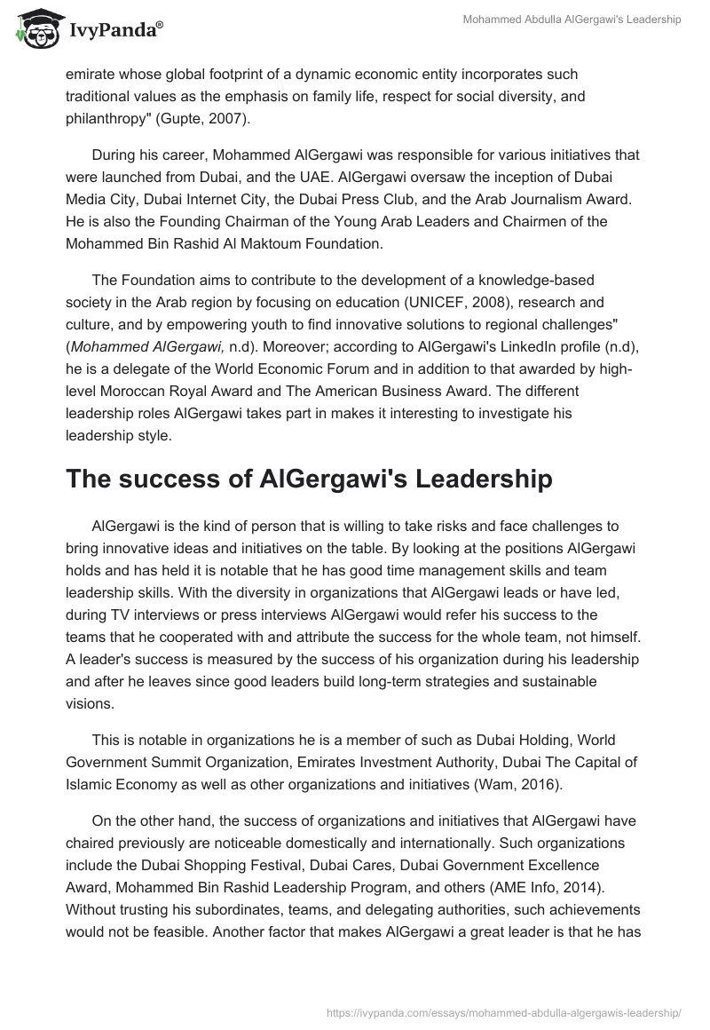 Mohammed Abdulla AlGergawi's Leadership. Page 2
