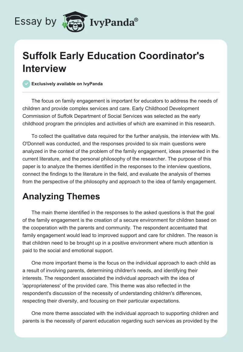 Suffolk Early Education Coordinator's Interview. Page 1