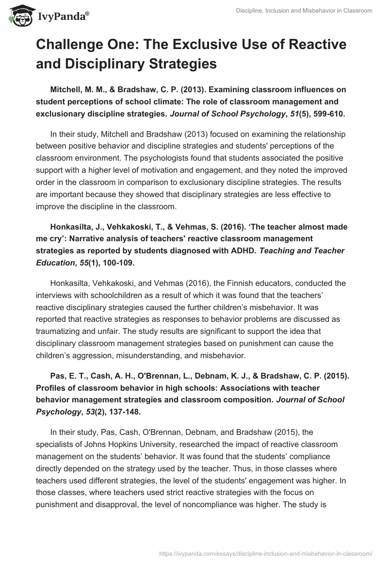 Discipline, Inclusion and Misbehavior in Classroom. Page 2