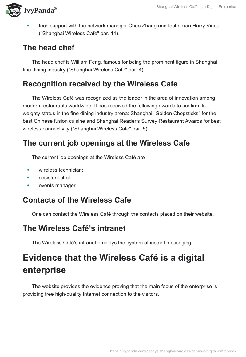 Shanghai Wireless Café as a Digital Entreprise. Page 2