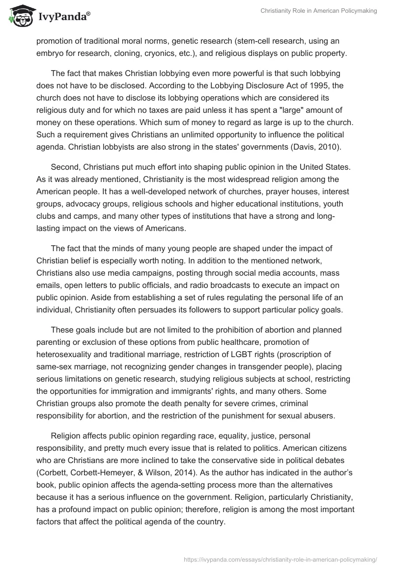 Christianity Role in American Policymaking. Page 2