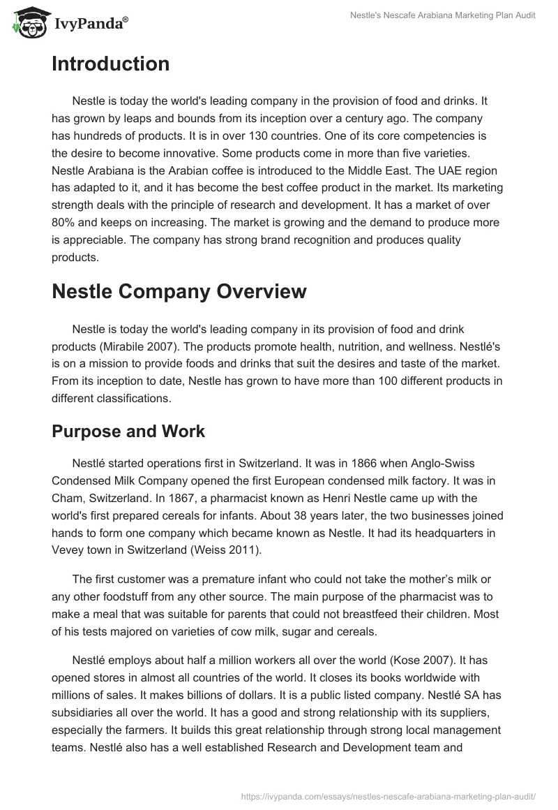 Nestle's Nescafe Arabiana Marketing Plan Audit. Page 2
