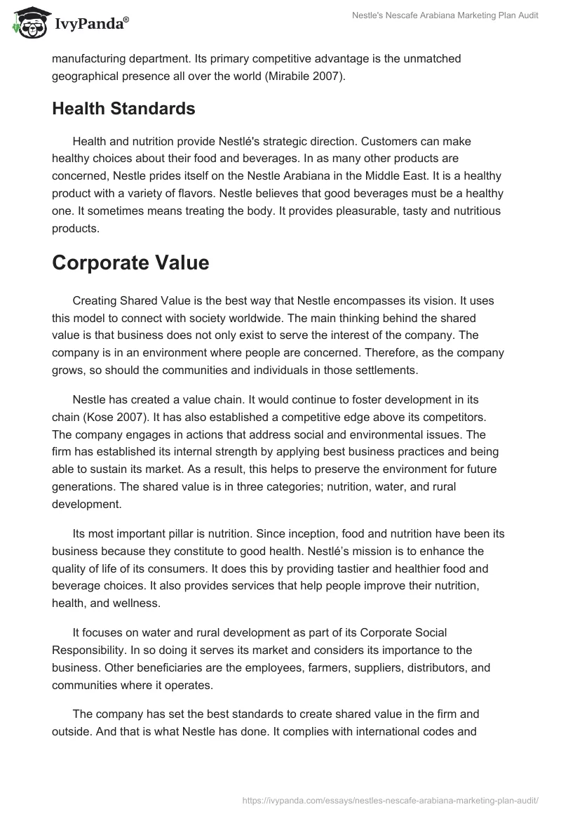 Nestle's Nescafe Arabiana Marketing Plan Audit. Page 3