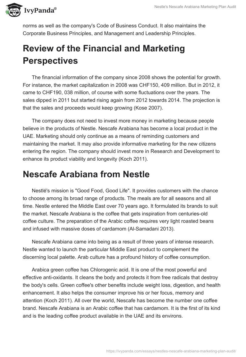 Nestle's Nescafe Arabiana Marketing Plan Audit. Page 4