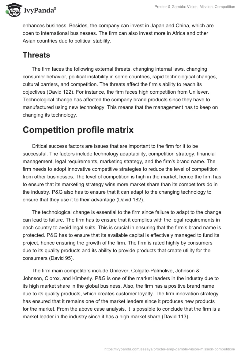 Procter & Gamble: Vision, Mission, Competition. Page 4