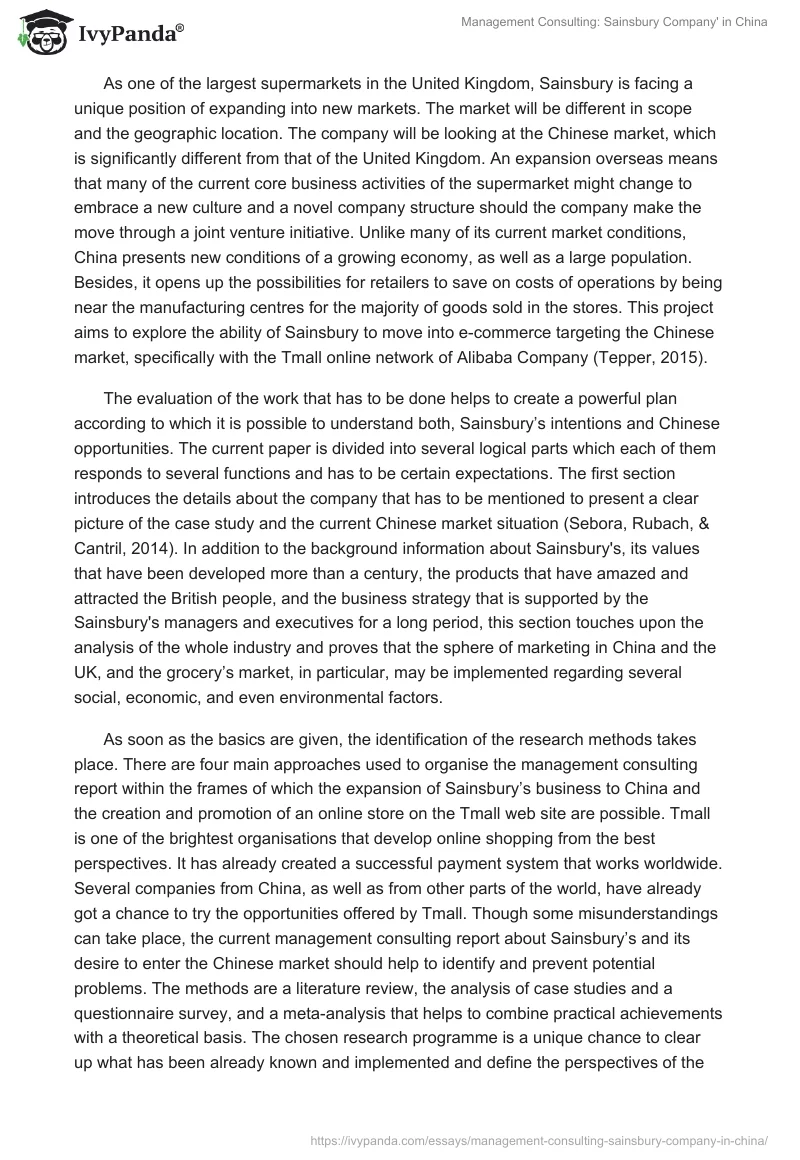 Management Consulting: Sainsbury Company in China. Page 2