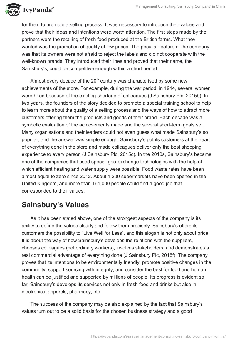Management Consulting: Sainsbury Company in China. Page 4