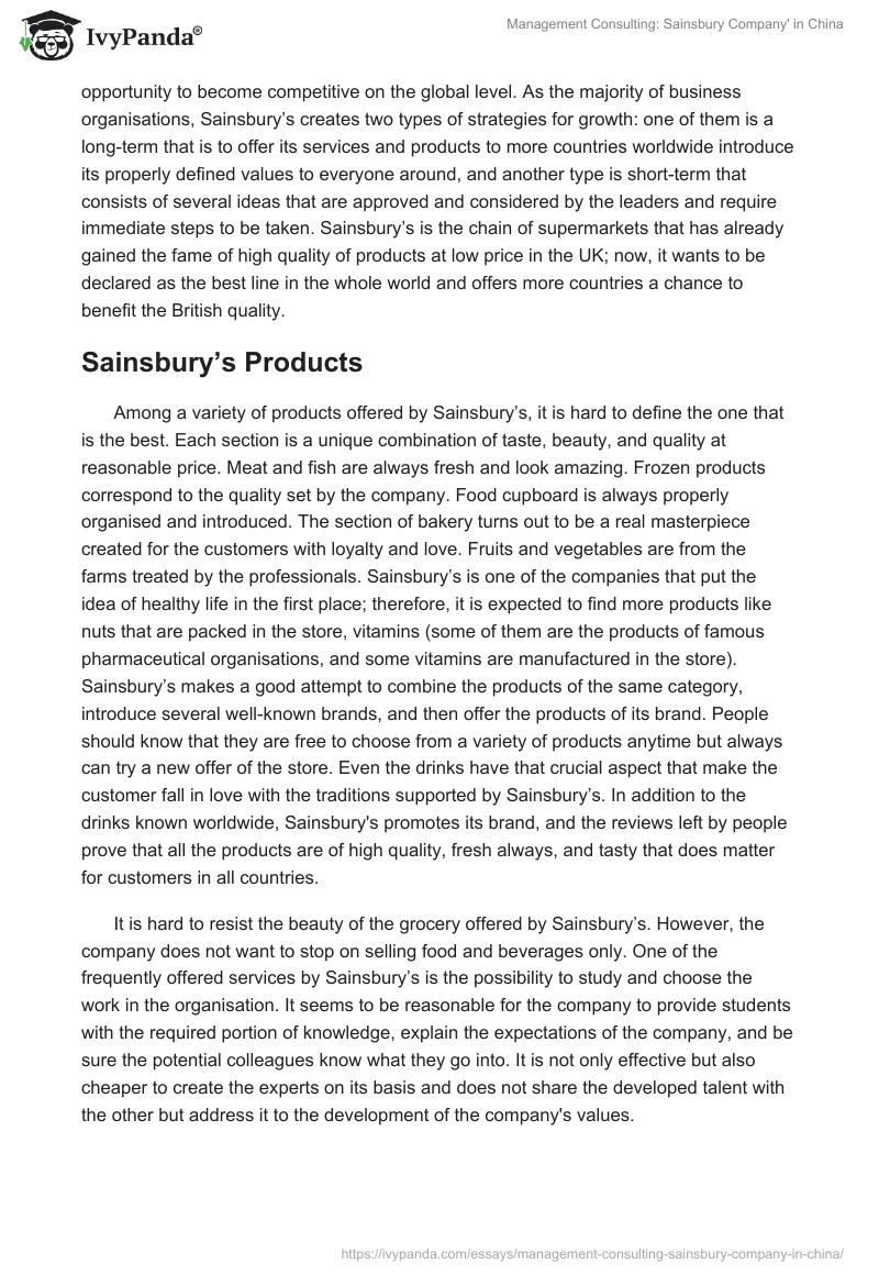 Management Consulting: Sainsbury Company in China. Page 5