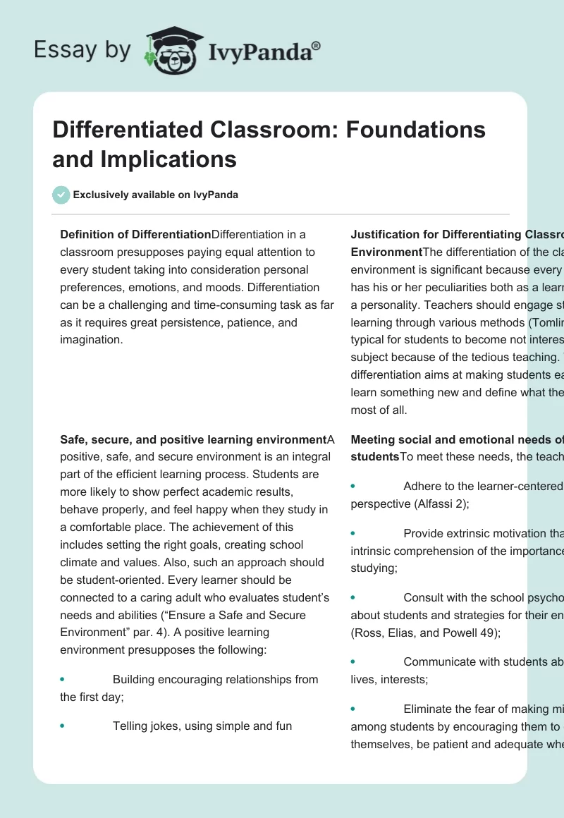 Differentiated Classroom: Foundations and Implications. Page 1