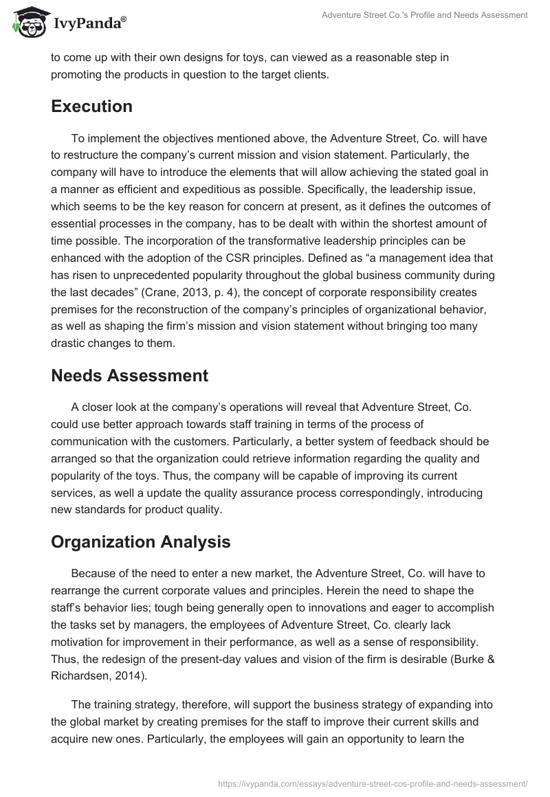 Adventure Street Co.'s Profile and Needs Assessment. Page 4