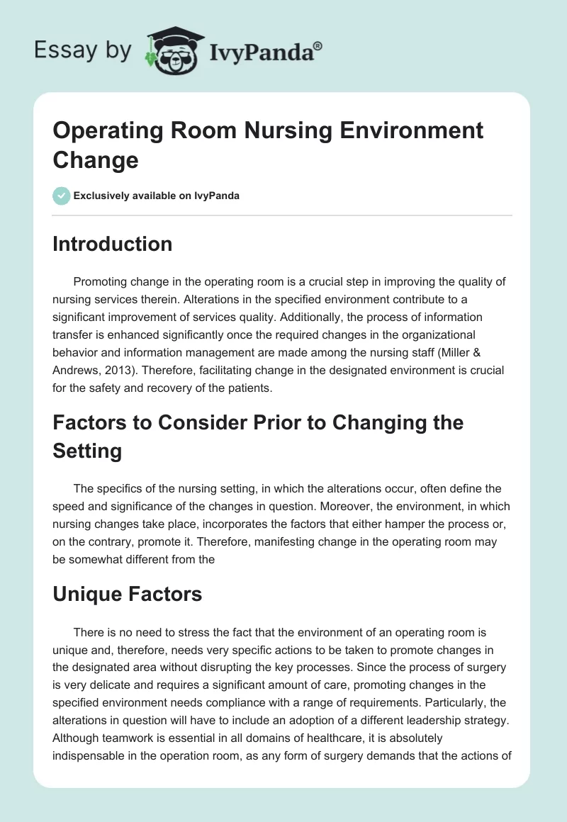 Operating Room Nursing Environment Change. Page 1