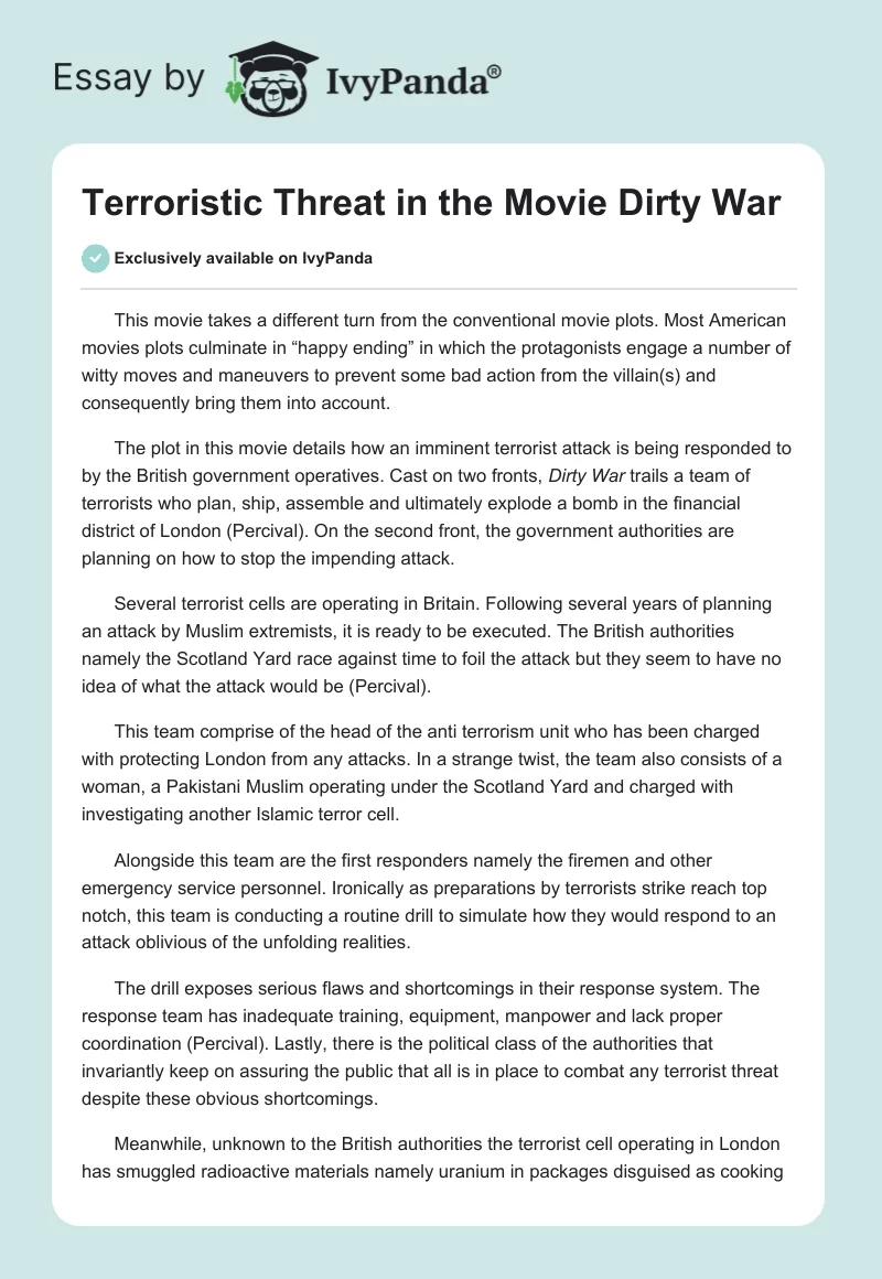 Terroristic Threat in the Movie "Dirty War". Page 1
