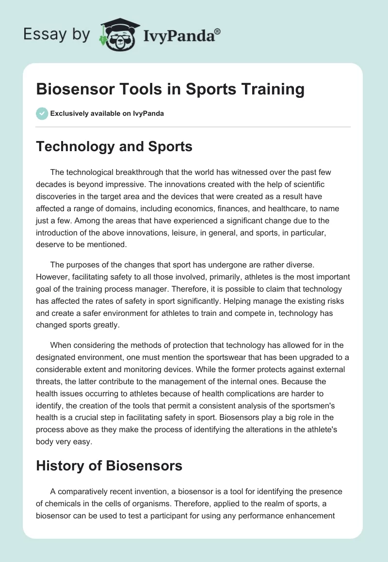 Biosensor Tools in Sports Training. Page 1
