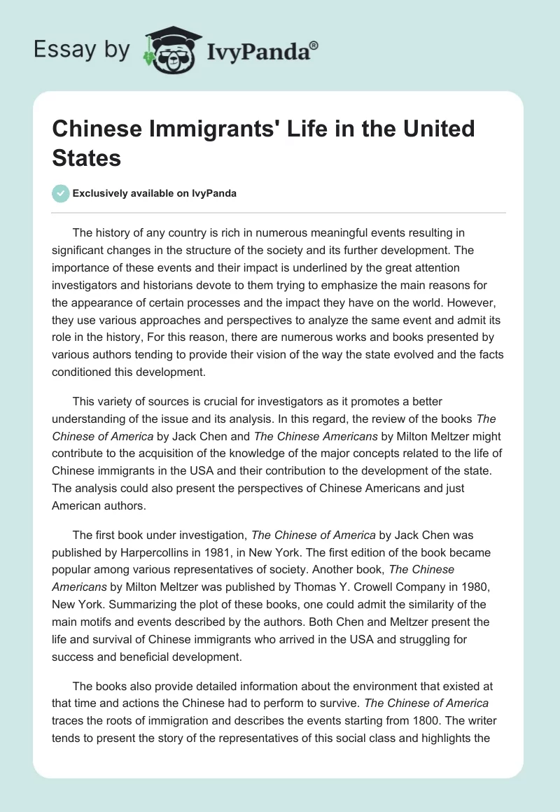 Chinese Immigrants' Life in the United States. Page 1