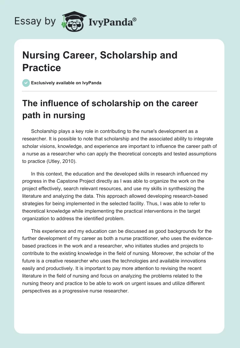 Nursing Career, Scholarship and Practice. Page 1