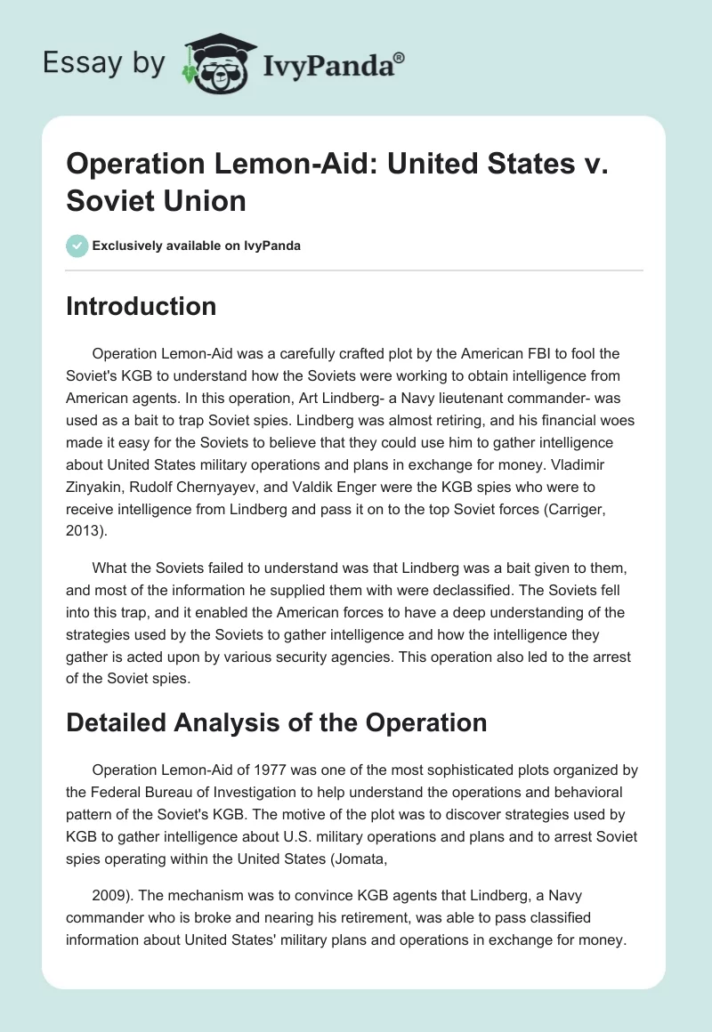 Operation Lemon-Aid: United States v. Soviet Union. Page 1