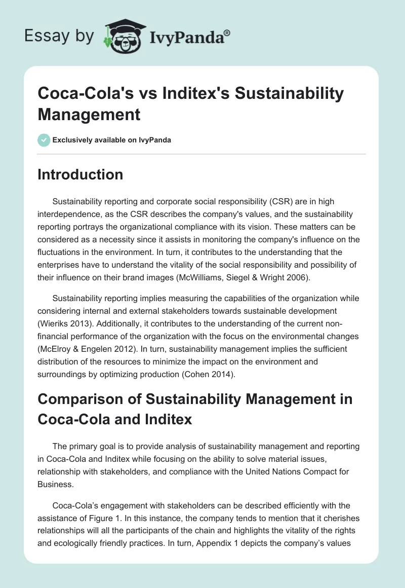 Coca-Cola's vs Inditex's Sustainability Management. Page 1