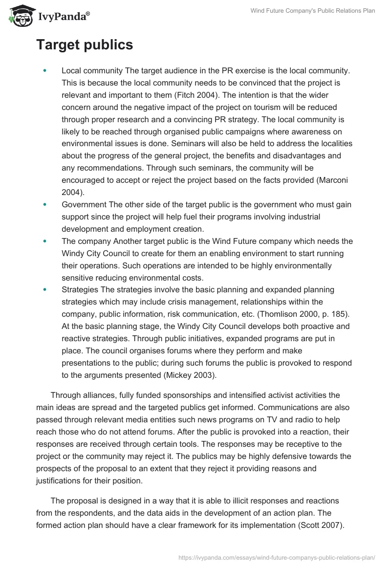 Wind Future Company's Public Relations Plan. Page 3