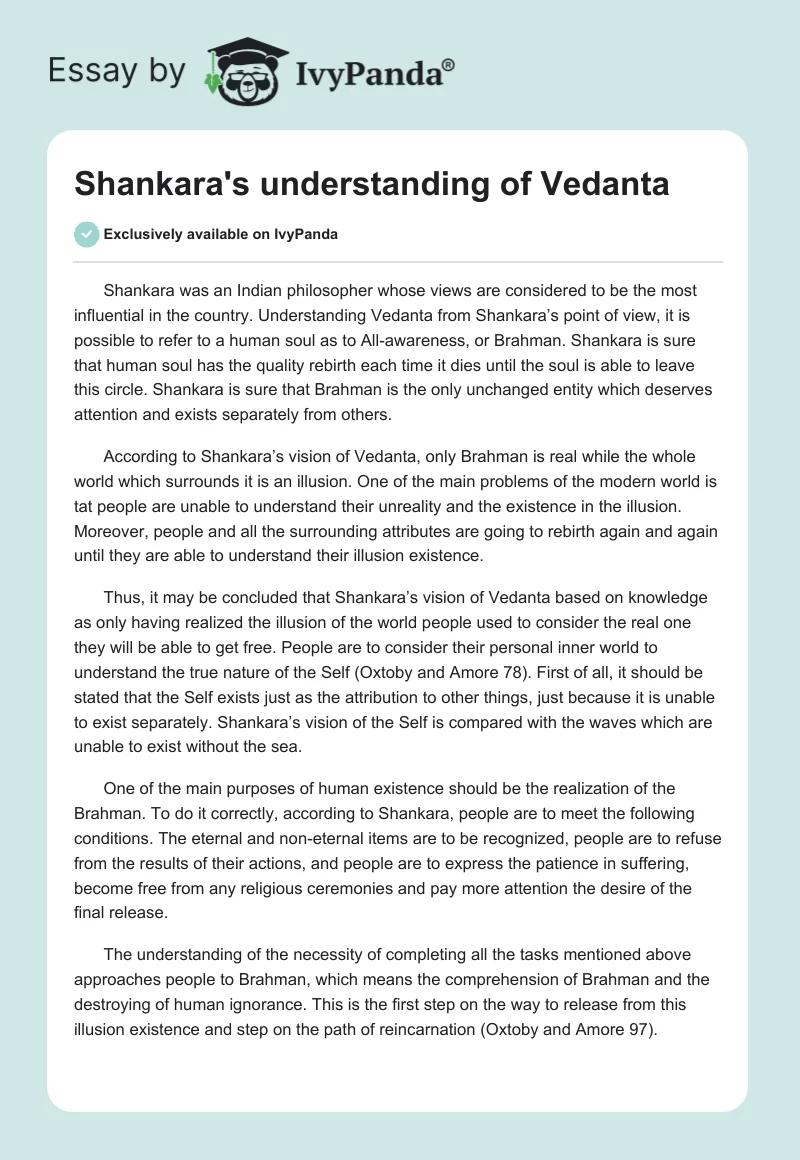 Shankara's understanding of Vedanta. Page 1
