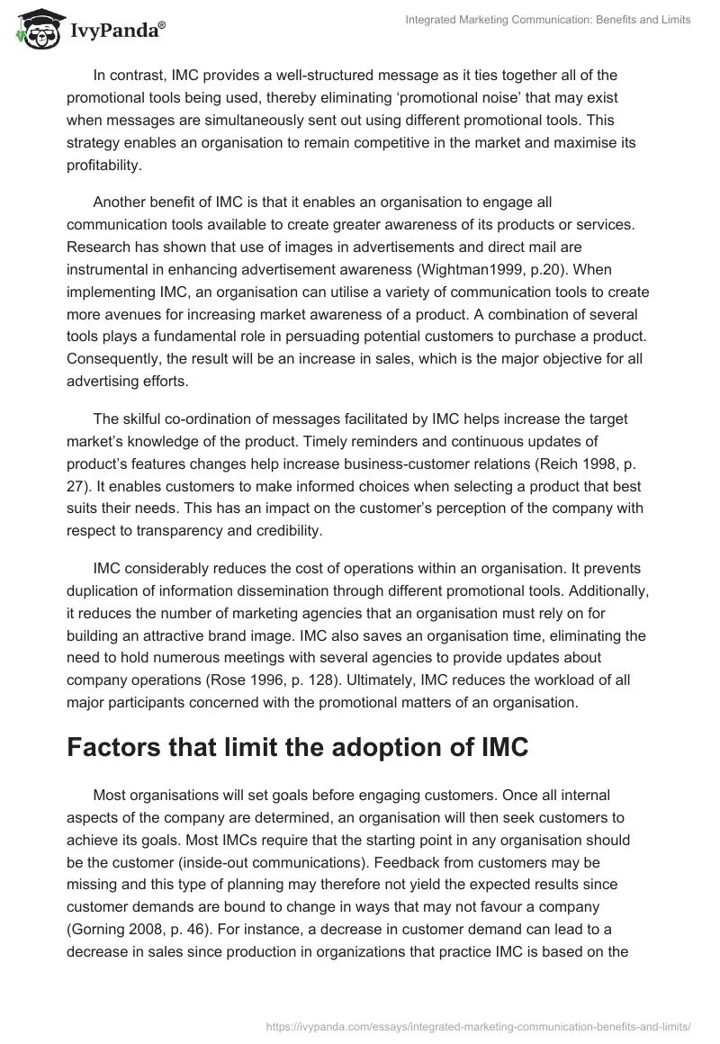 Integrated Marketing Communication: Benefits and Limits. Page 2