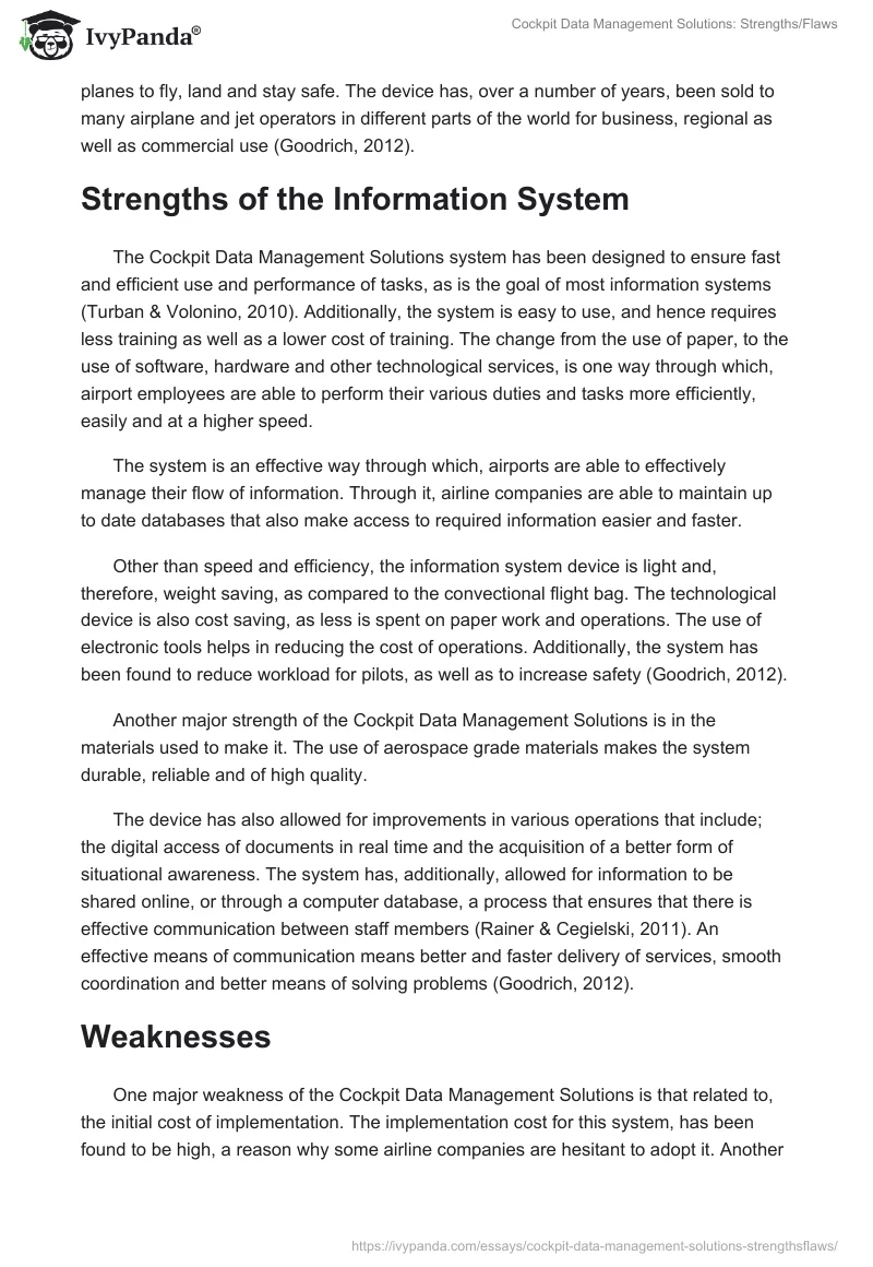 Cockpit Data Management Solutions: Strengths/Flaws. Page 2