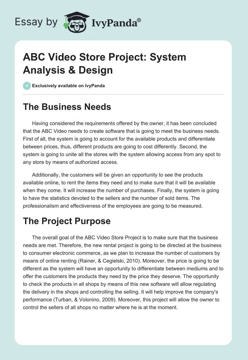ABC Video Store Project: System Analysis & Design. Page 1