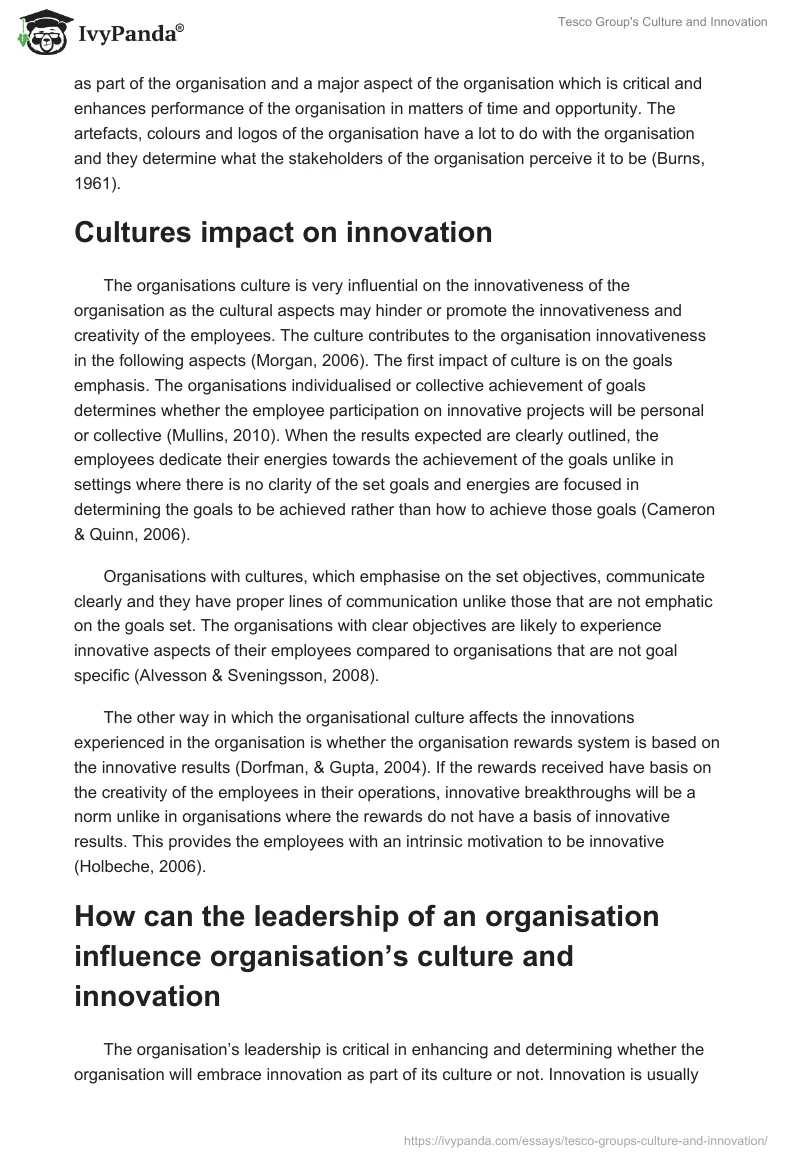 Tesco Group's Culture and Innovation. Page 2