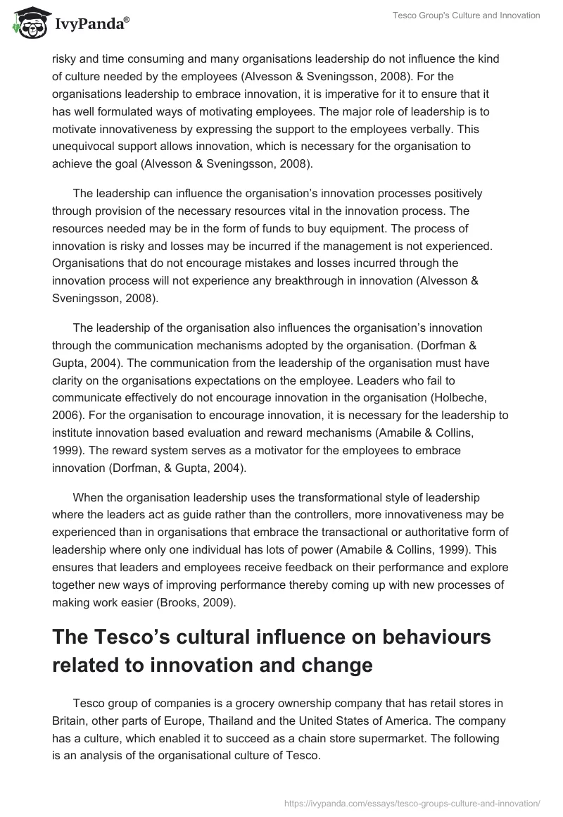Tesco Group's Culture and Innovation. Page 3