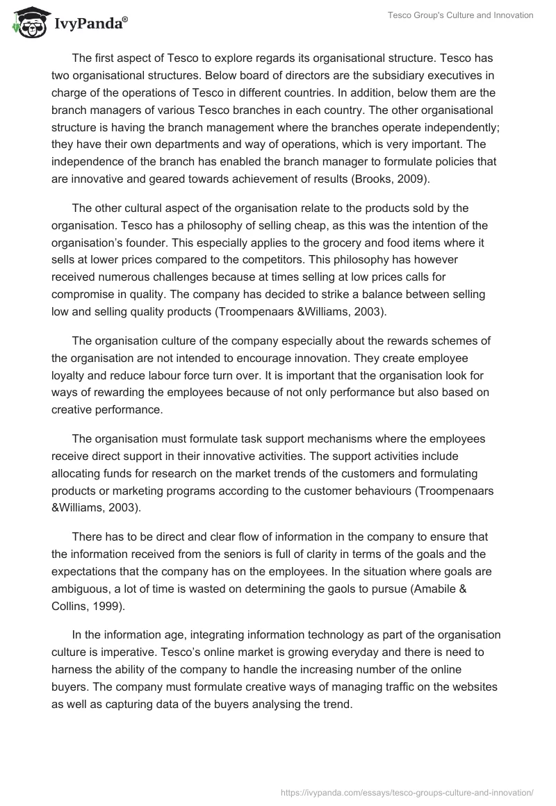 Tesco Group's Culture and Innovation. Page 4