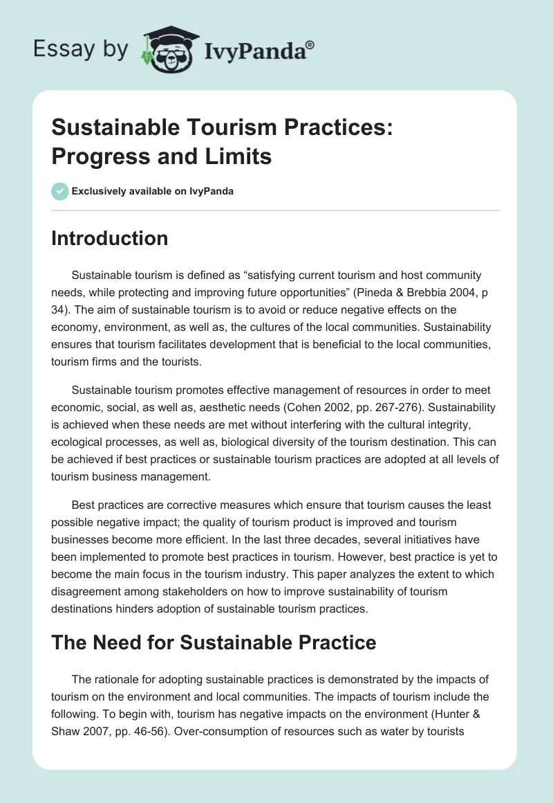 Sustainable Tourism Practices: Progress and Limits. Page 1