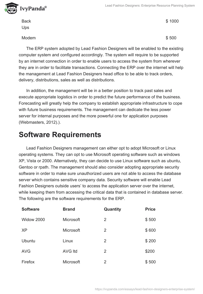 Lead Fashion Designers: Enterprise Resource Planning System. Page 3
