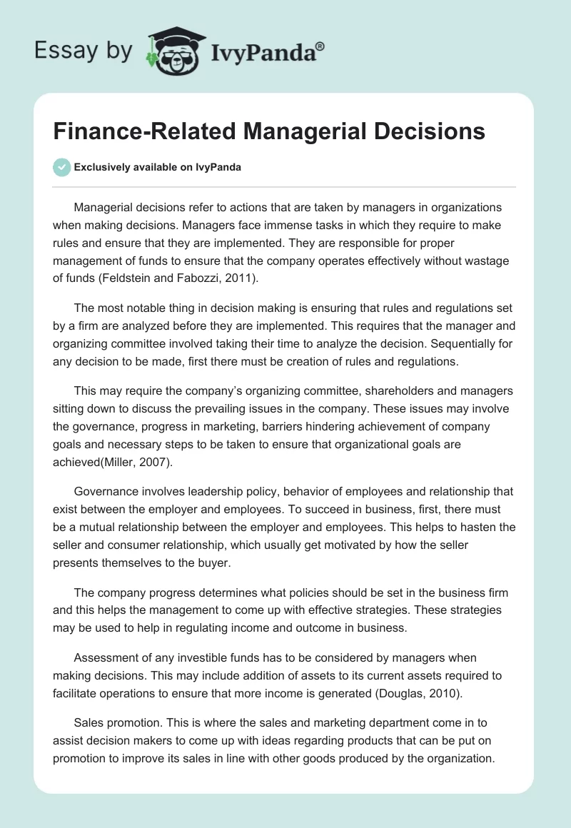 Finance-Related Managerial Decisions. Page 1
