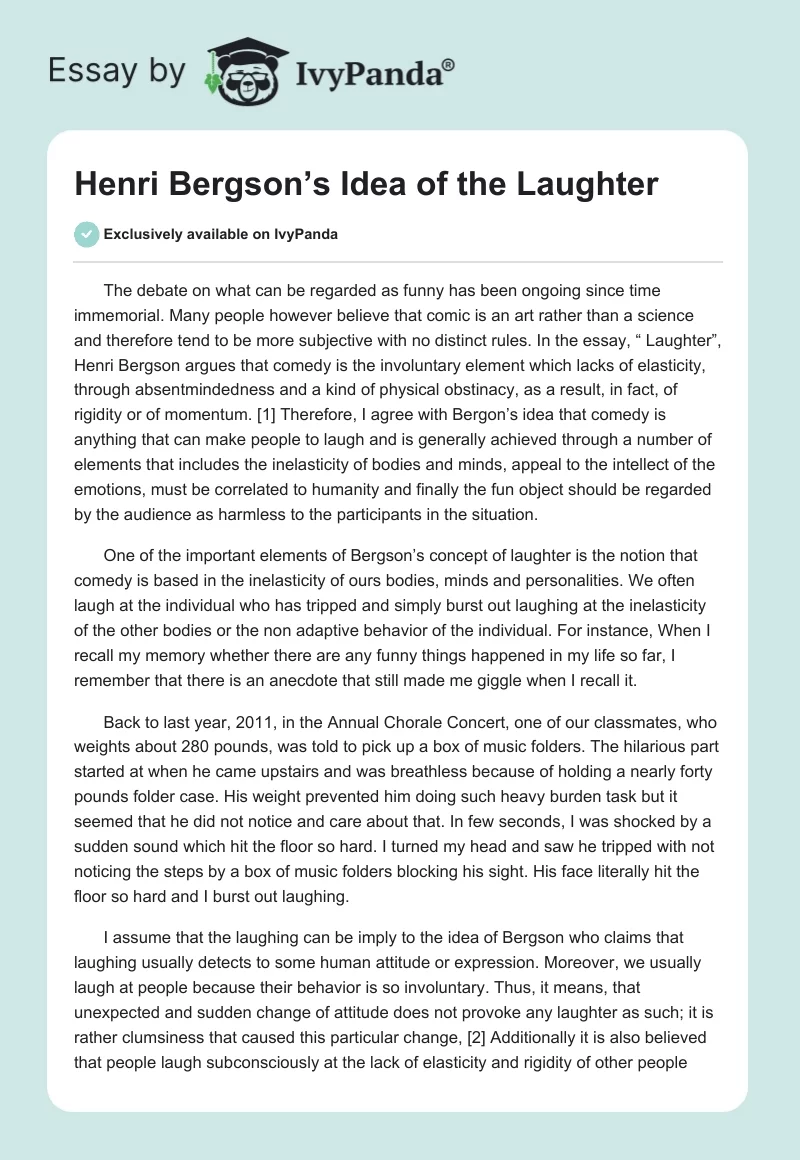 Henri Bergson’s Idea of the "Laughter". Page 1