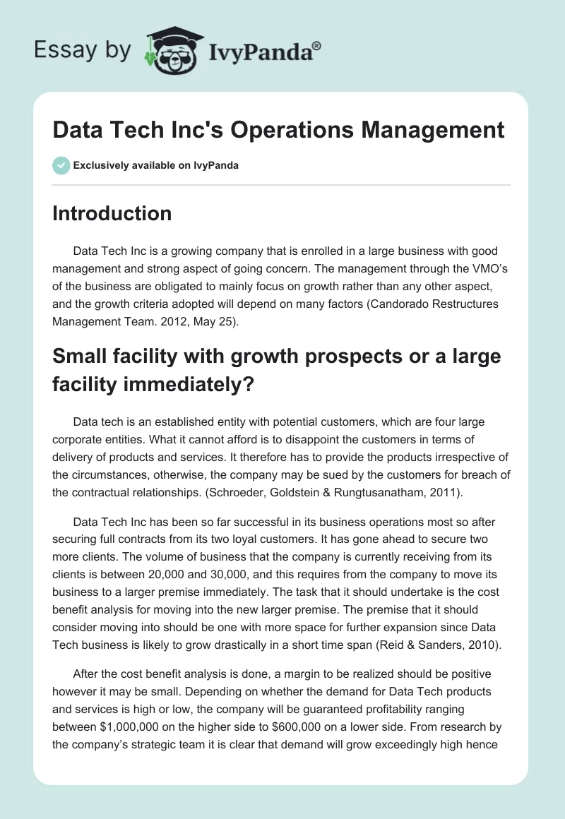 Data Tech Inc's Operations Management. Page 1