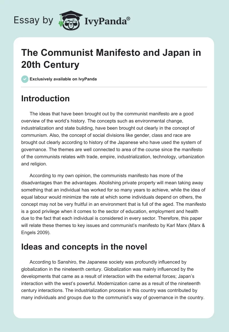 The Communist Manifesto and Japan in 20th Century. Page 1
