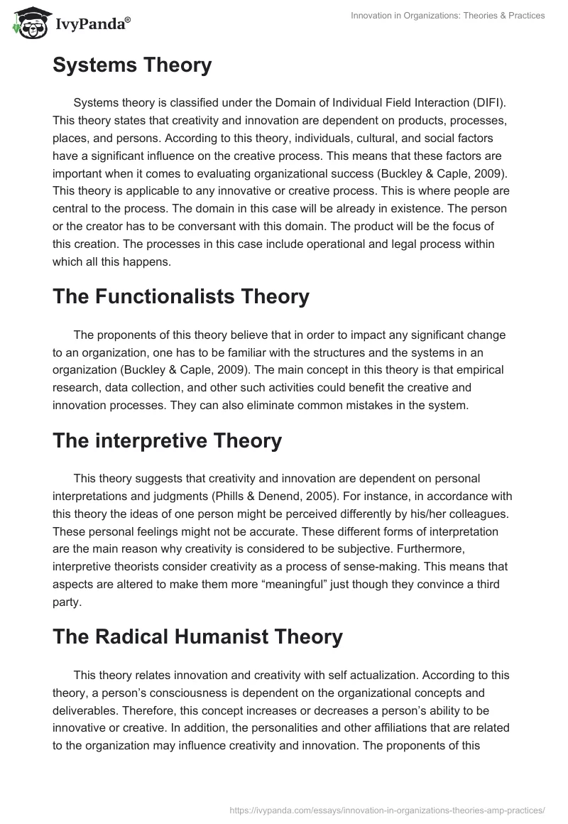 Innovation in Organizations: Theories & Practices. Page 2
