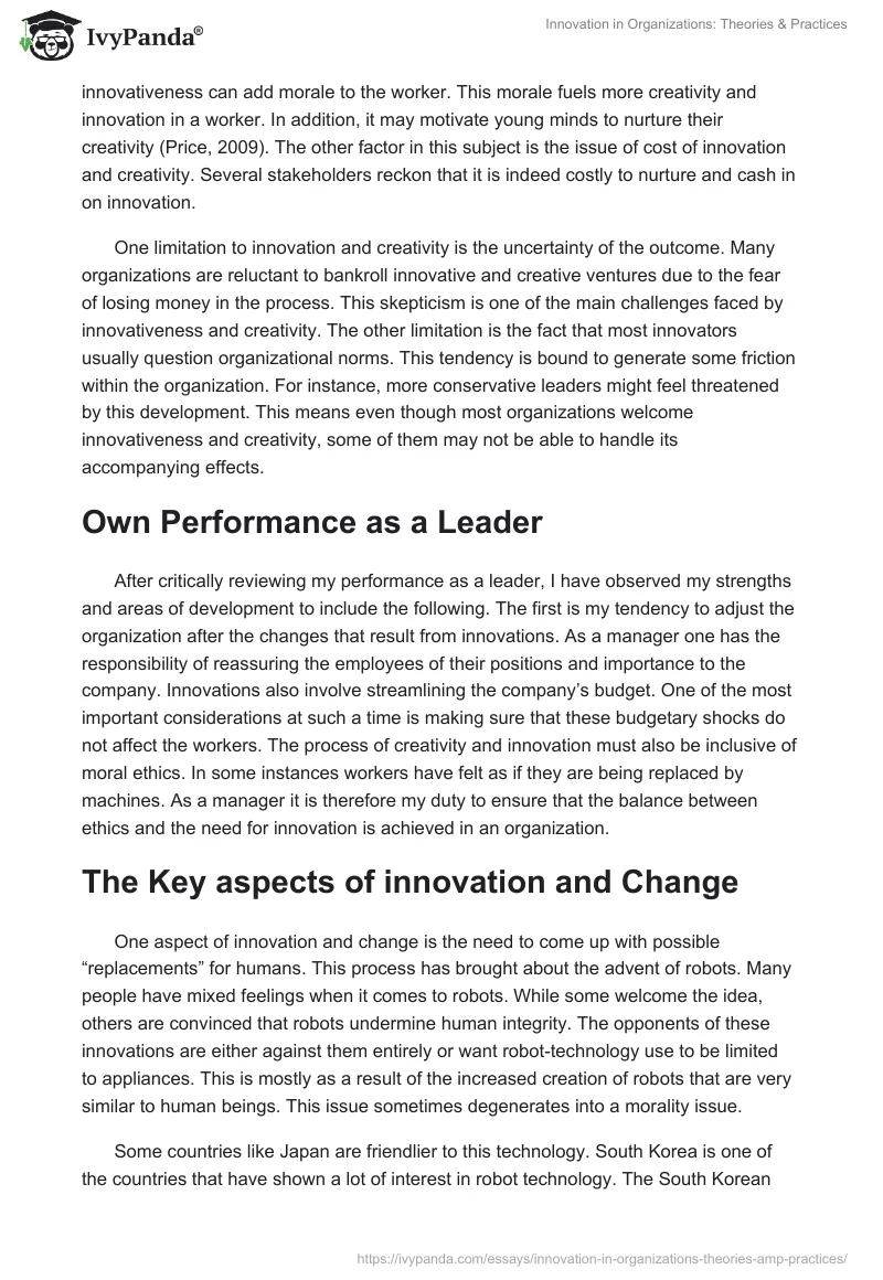 Innovation in Organizations: Theories & Practices. Page 4