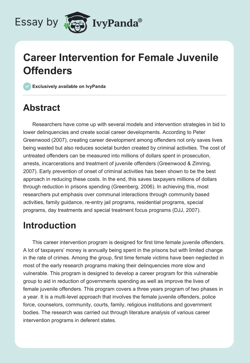 Career Intervention for Female Juvenile Offenders. Page 1