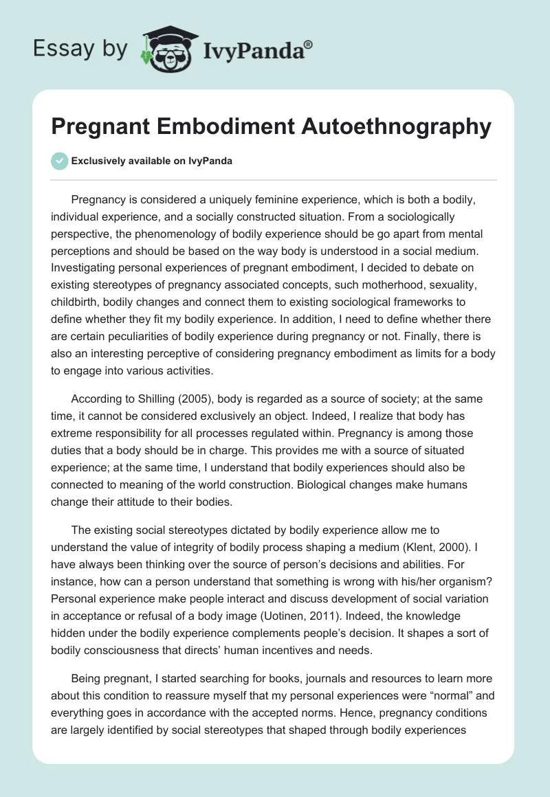 Pregnant Embodiment Autoethnography. Page 1