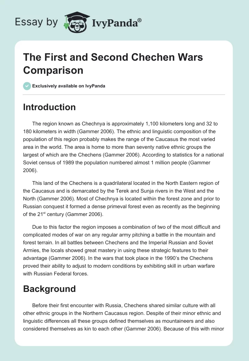 The First and Second Chechen Wars Comparison. Page 1