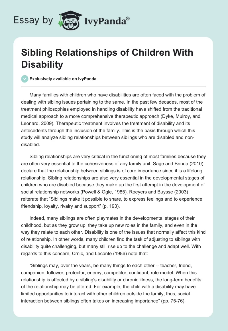 Sibling Relationships of Children With Disability. Page 1