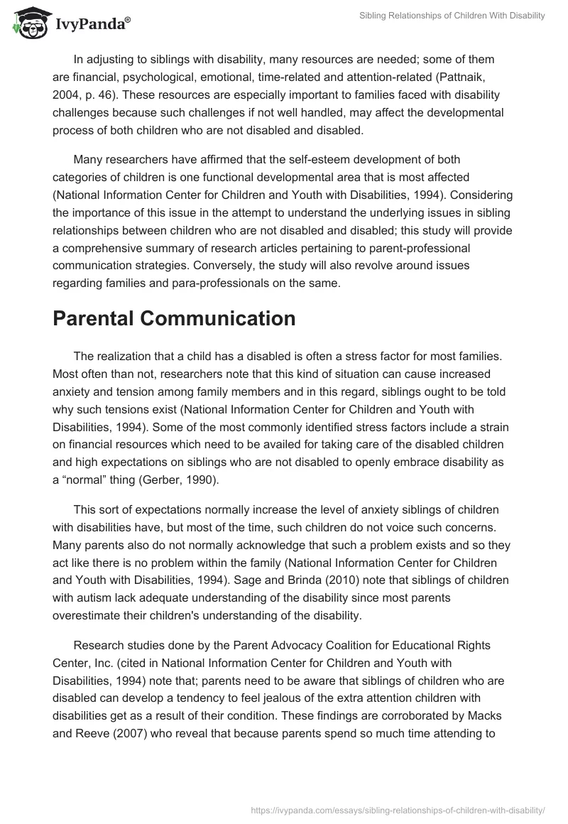 Sibling Relationships of Children With Disability. Page 2