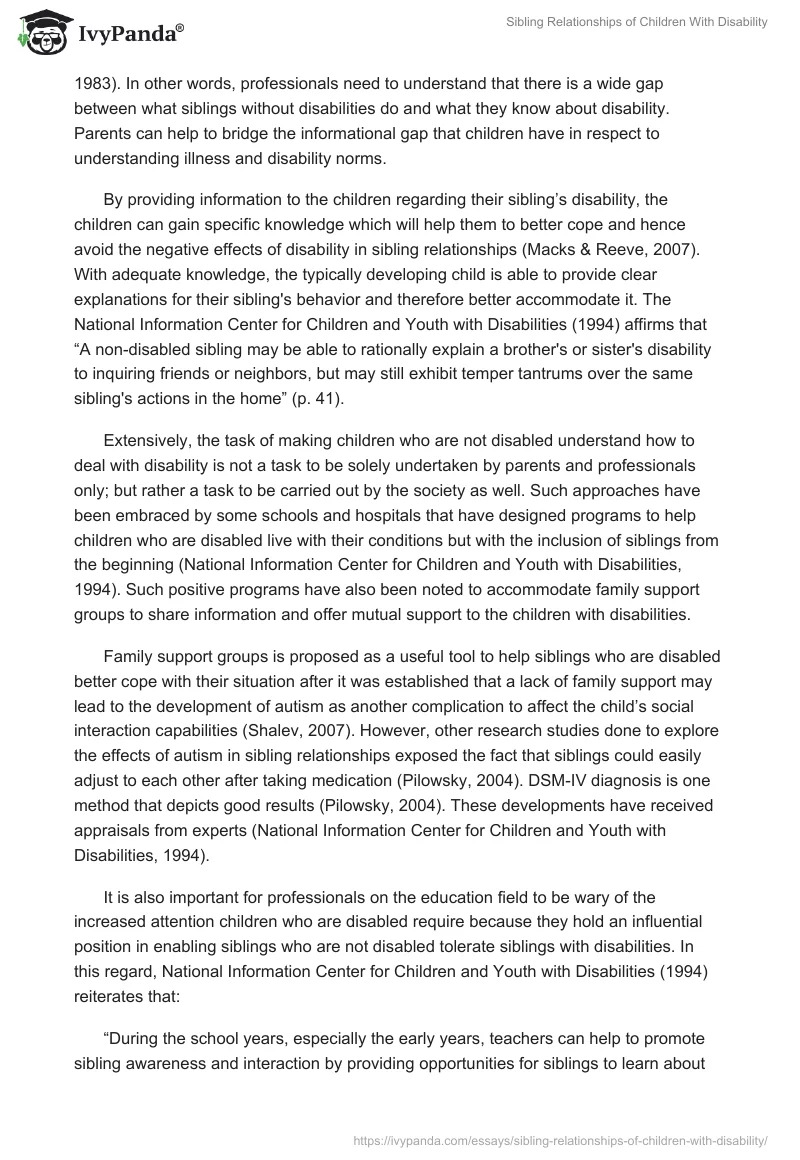 Sibling Relationships of Children With Disability. Page 5