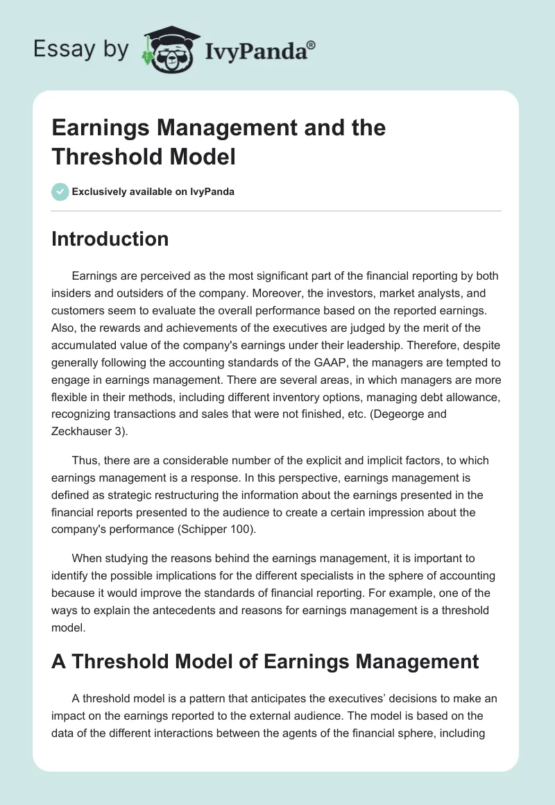 Earnings Management: Thresholds and Future Earnings. Page 1